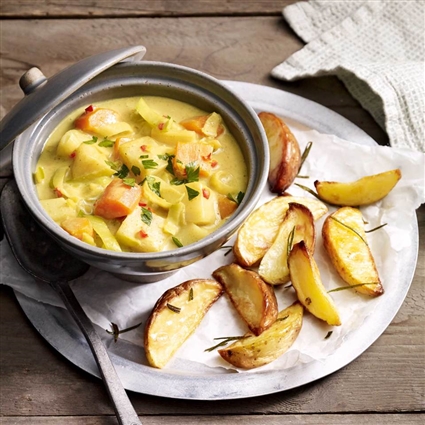 Petersilienwurzel-Curry mit Potato Wedges