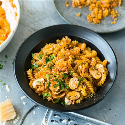 Girandole ai funghi con pancetta