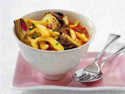 Tintenfischragout mit Artischocken und Safran