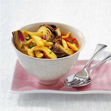 Tintenfischragout mit Artischocken und Safran