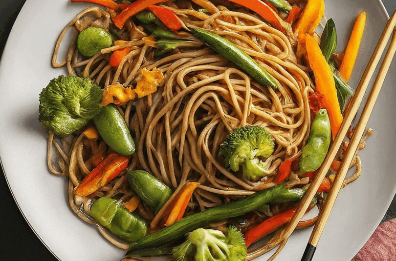 Asiatische Mie Noodles mit Gemüse gebraten