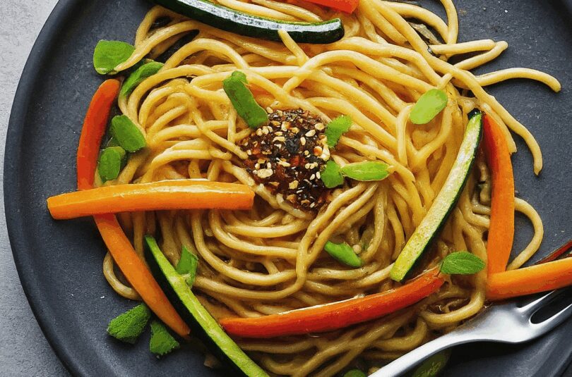 Asiatische Mie Nudeln mit Gemüse gebraten