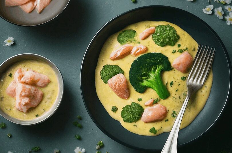 Aurorasauce mit Krabben, Lachs und Brokkoli für Nudeln