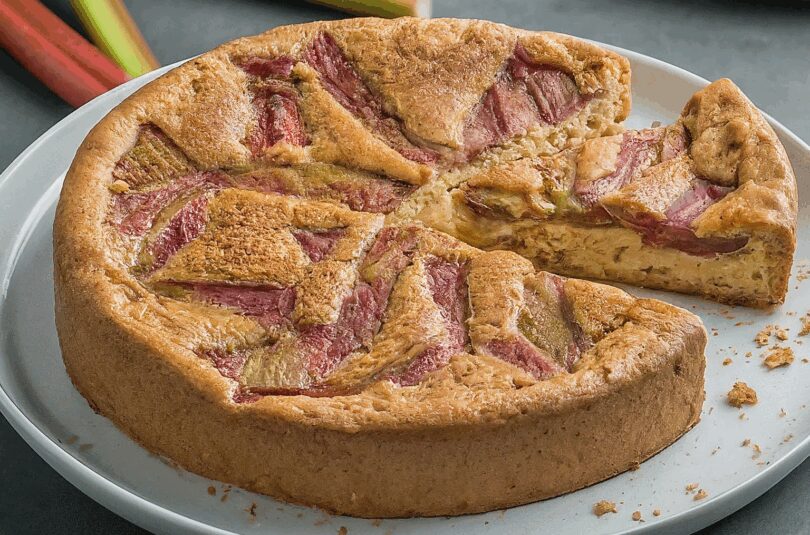 Baiserhaube – Rhabarberkuchen mit Sahneguss und Baiserhaube