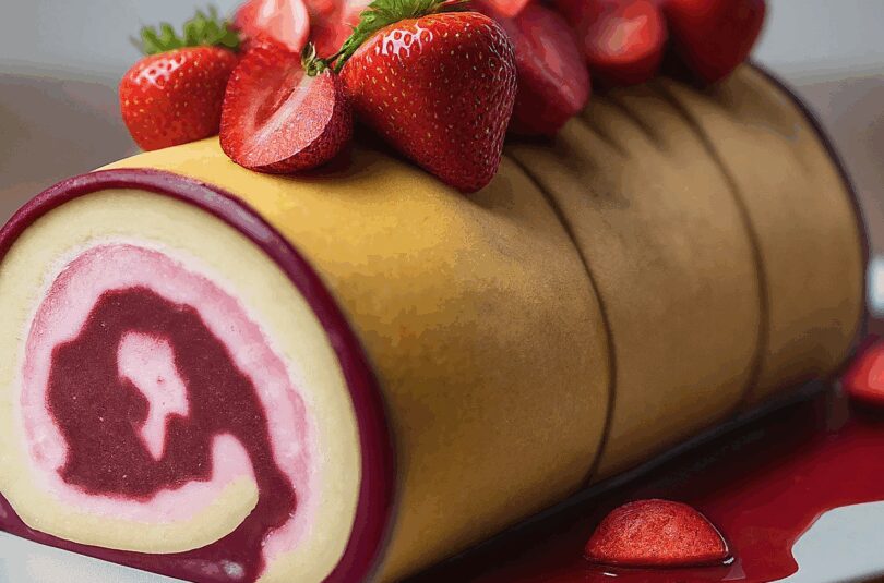 Biskuitrolle mit Erdbeerfüllung