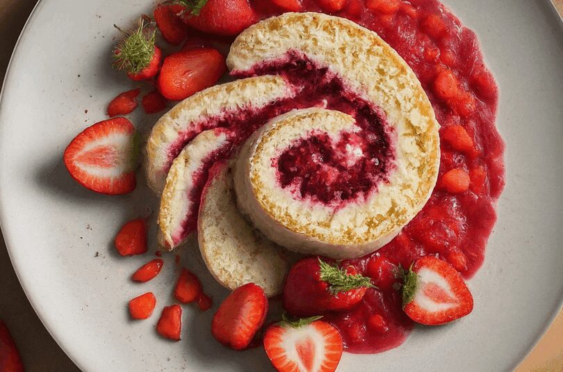 Bisquitrolle – Biskuitrolle mit Erdbeerfüllung