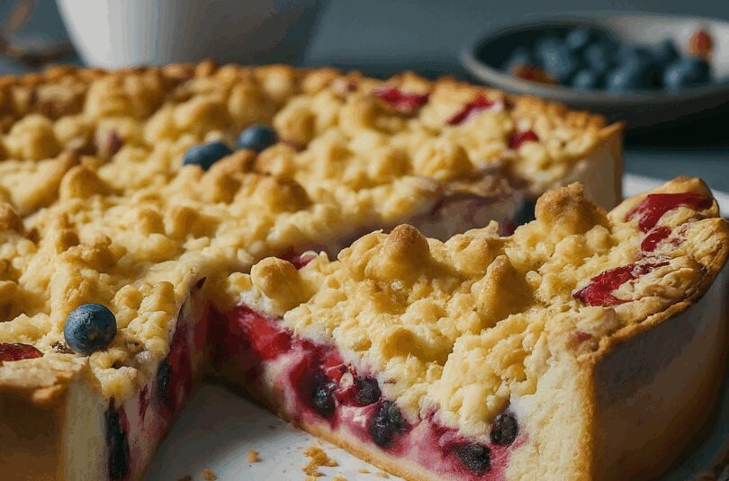 Blechkuchen mit Quark – Schneller Quark-Streuselkuchen mit Obst