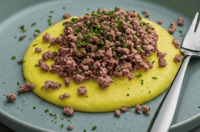 Blumenkohlpüree mit Hackfleischtopping