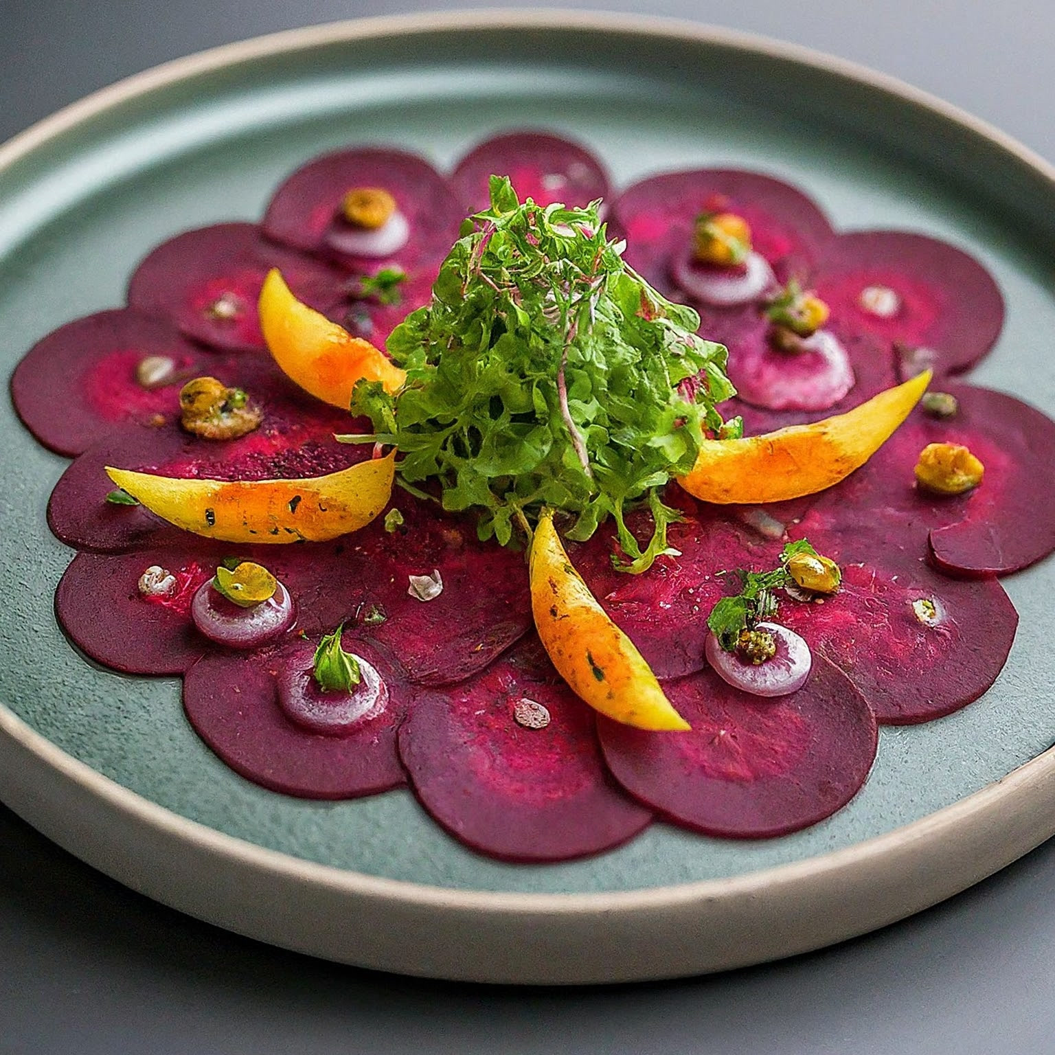 Dekoratives-Rote-Bete-Carpaccio-Roh Dekoratives Rote Bete Carpaccio Roh