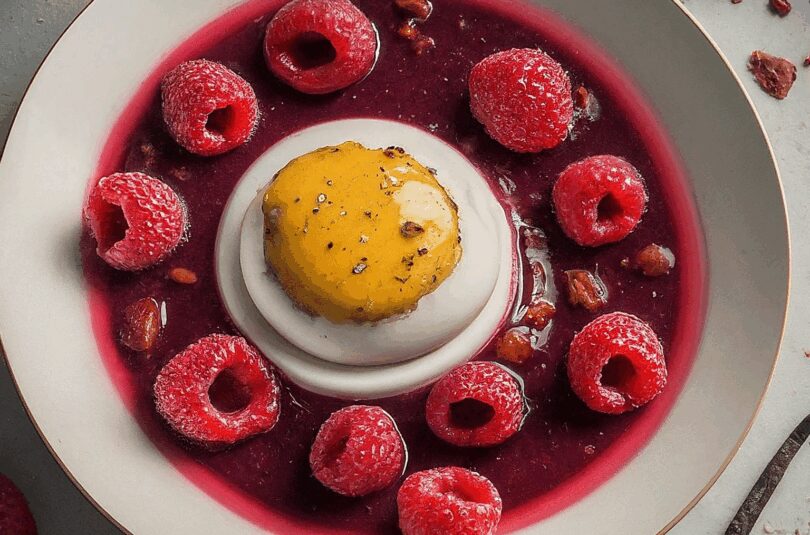 Eis mit heißen Himbeeren – Vanilleeis mit heißen Himbeeren