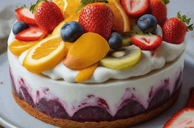Frische-Joghurt-Sahne-Torte-mit-frischen-Fruechten Frische Joghurt-Sahne-Torte mit frischen Früchten