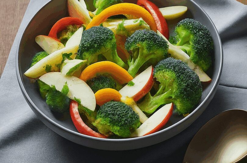 Frischer Brokkoli-Paprika-Apfel-Salat mit der Bosch Küchenmaschine Mum 4