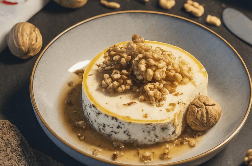 Gebackener Ziegenkäse mit Honig, Knoblauch und Walnüssen