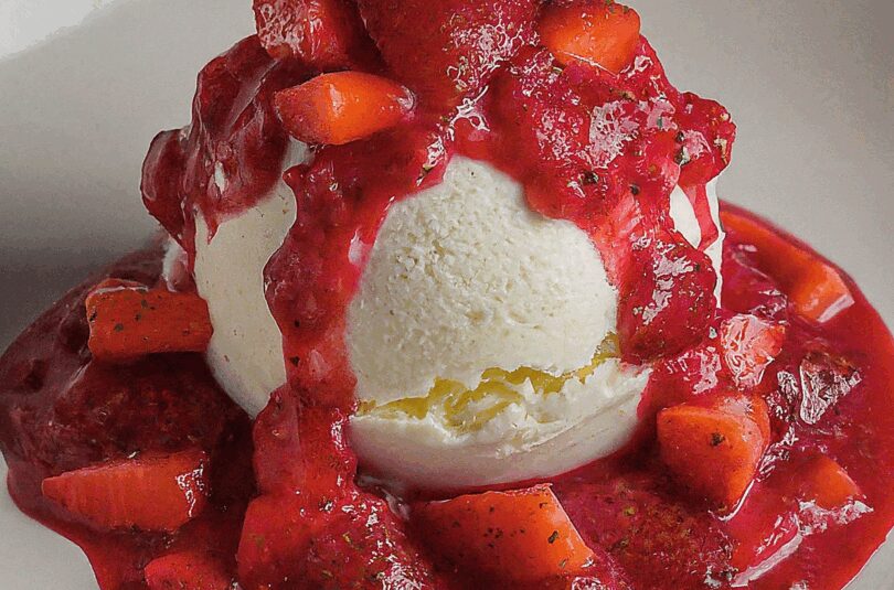 Gebackenes Eis mit Erdbeersauce