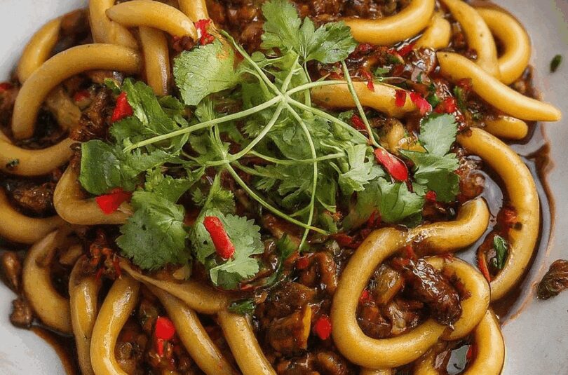 Gebratene Nudeln mit Huhn nach Sichuan-Art