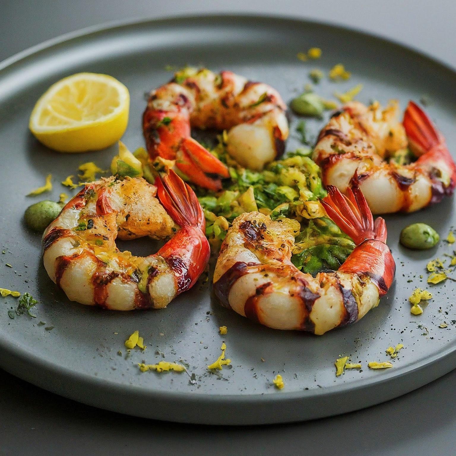 Gegrillte-Black-Tiger-Prawns-mit-Knoblauch-und-Zitrone Gegrillte Black Tiger Prawns mit Knoblauch und Zitrone
