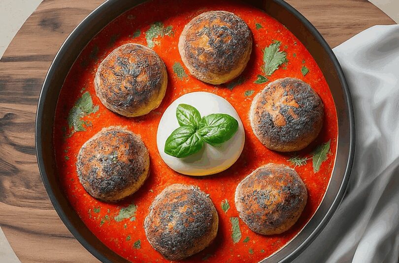 Hackbällchen in Tomatensoße mit Mozzarella