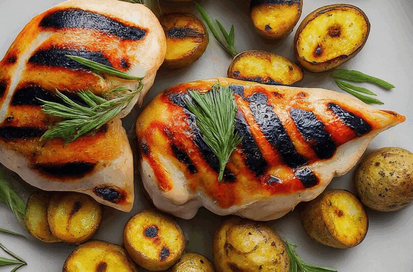 Hähnchen auf dem Grill – Haehnchen mit Rosmarinkartoffeln vom Grill