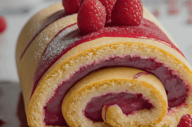 Himbeerrolle – Biskuitrolle mit Himbeersahne Füllung