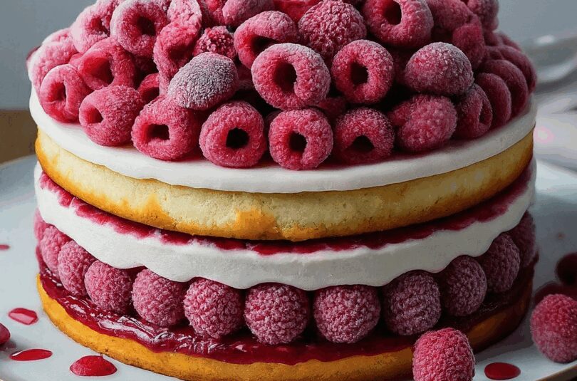 Himbeertorte mit gefrorenen Himbeeren und Schmand – Frische Himbeertorte mit Schmand