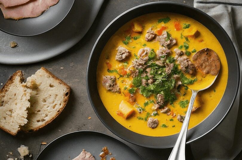 Käse-Lauch-Suppe mit Hackfleisch