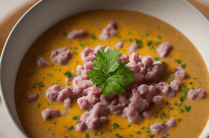 Käse Lauch Suppe mit Hackfleisch