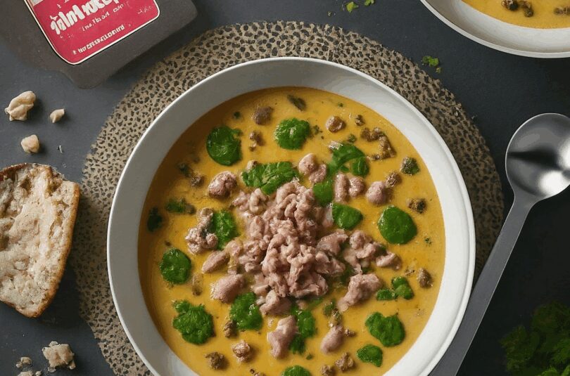 Käse Lauch Suppe mit Hackfleisch