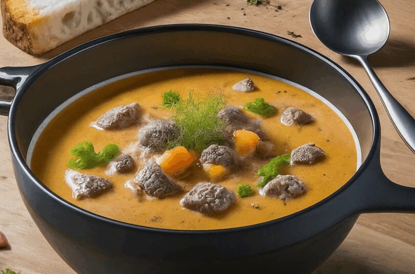 Käse-Lauch-Suppe mit Hackfleisch