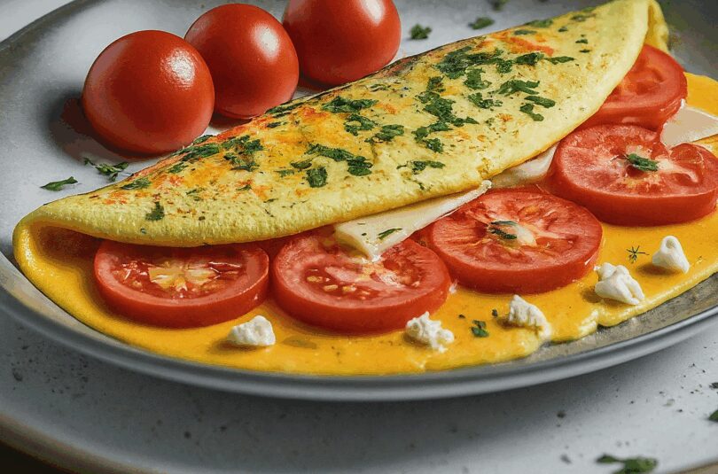 Kalorienarme Tomaten-Omelett mit Käse und Tomaten