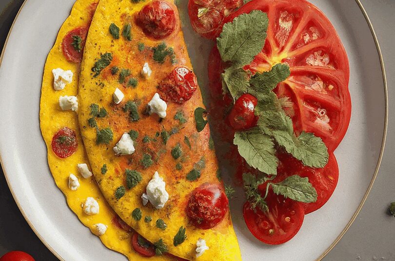 Kalorienarme Tomaten-Omelett mit Käse und Tomaten