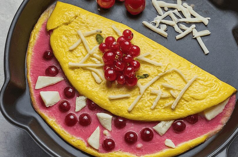 Kalorienarmes Johannisbeeren-Omelett mit Käse und Tomaten