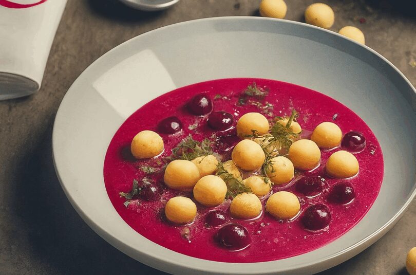 Kirschsuppe mit Grießklößchen – Kirschsuppe mit Griesskloesschen