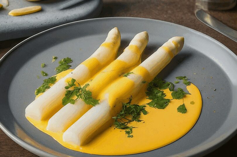 Klassischer weißer Spargel mit Sauce Hollandaise