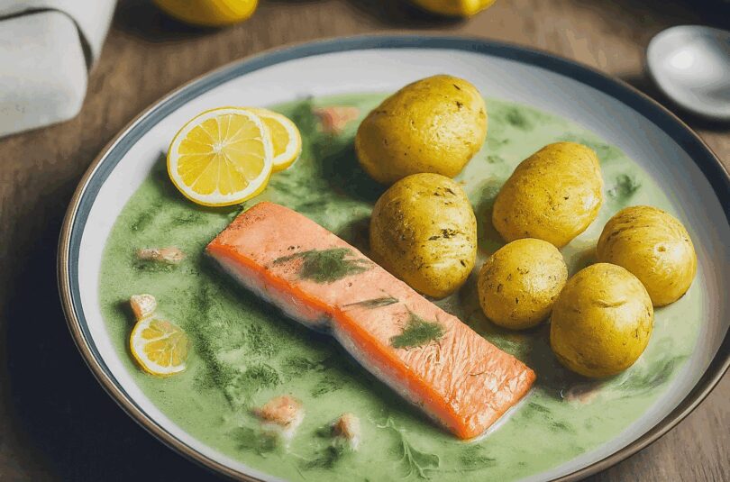 Lachs mit Zitronen-Dill-Soße und Petersilienkartoffelchen