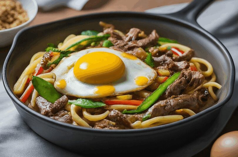 Nud – Chinesisch Gebratene Nudeln mit Hühnerfleisch, Ei und Gemüse