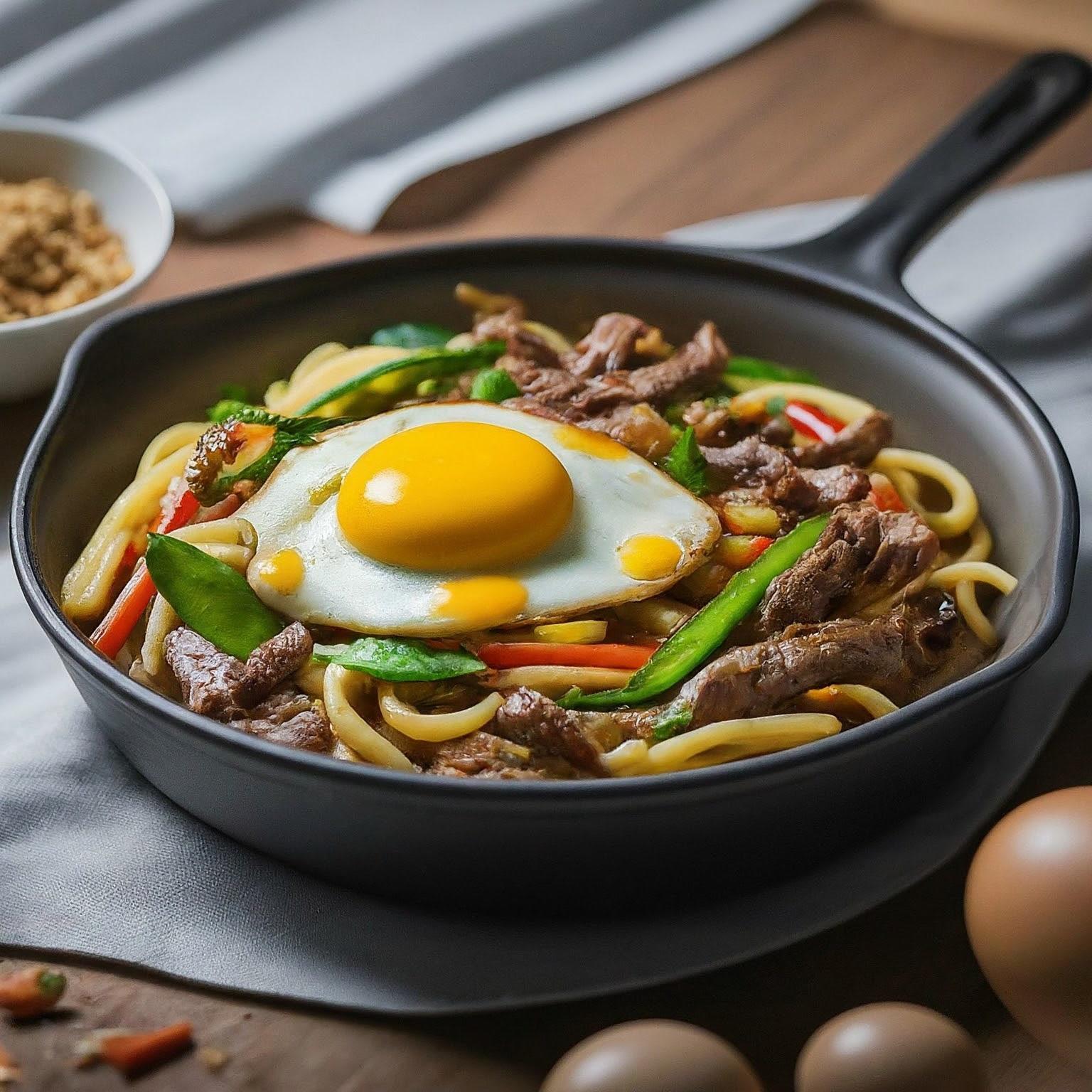 Nud-–-Chinesisch-Gebratene-Nudeln-mit-Huehnerfleisch-Ei-und-Gemuese Nud – Chinesisch Gebratene Nudeln mit Hühnerfleisch, Ei und Gemüse