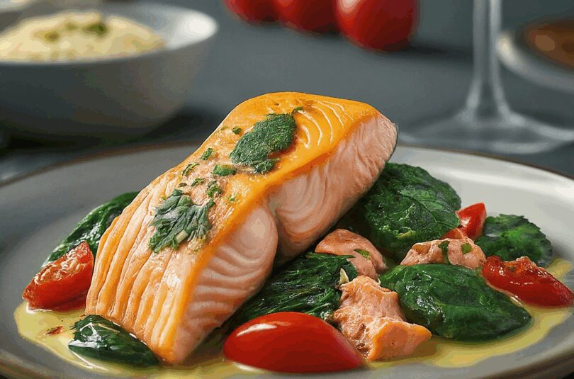 Ofenlachs mit Spinat und Tomaten – Lachs Spinat Auflauf