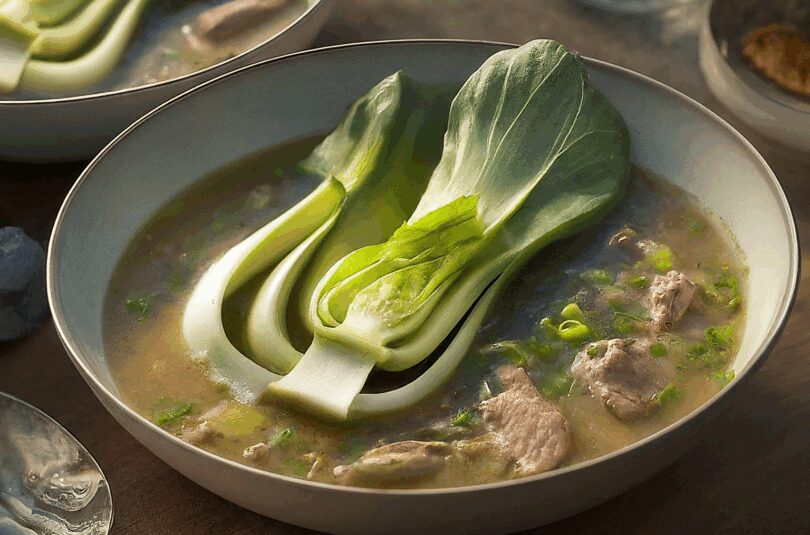 Pak Choi Suppe mit Hähnchenfleisch