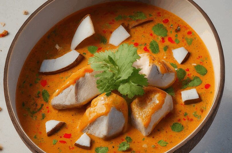 Pikante Thai Suppe mit Kokos und Hühnchen