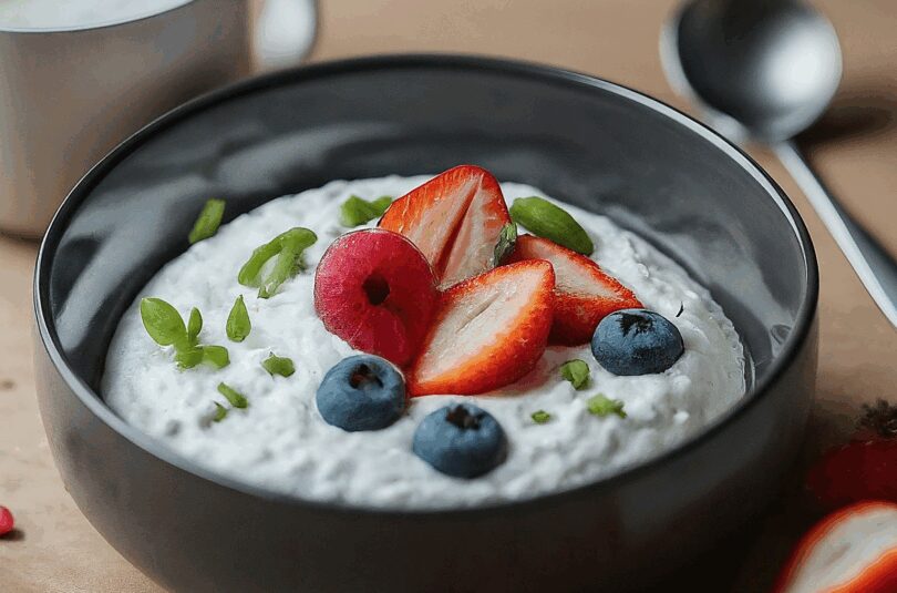 Proteinreicher-Quark-mit-Beeren-8211-Fitness-Fruehstueck Proteinreicher Quark mit Beeren – Fitness Frühstück