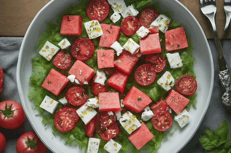 Rezepte Mit Melone – Wassermelonensalat Mit Feta Gurke Und Tomaten