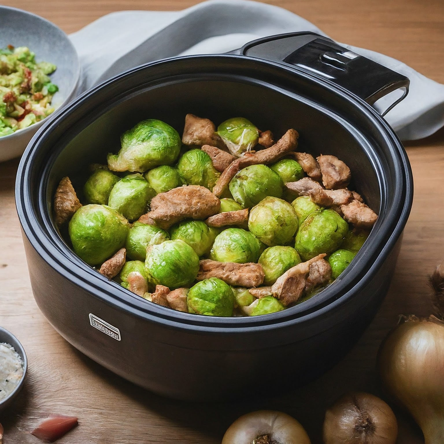 Rosenkohl-im-Airfryer-–-Geroesteter-Rosenkohl-mit-Schinken-und-Zwiebel Rosenkohl im Airfryer – Gerösteter Rosenkohl mit Schinken und Zwiebel