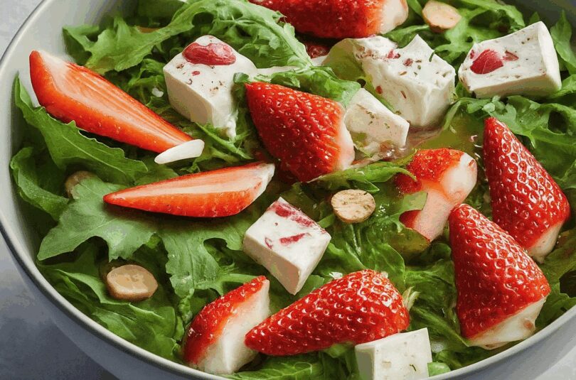Salat mit Erdbeeren und Feta – Feldsalat mit Rucola, Feta und Erdbeeren mit Erdbeervinaigrette