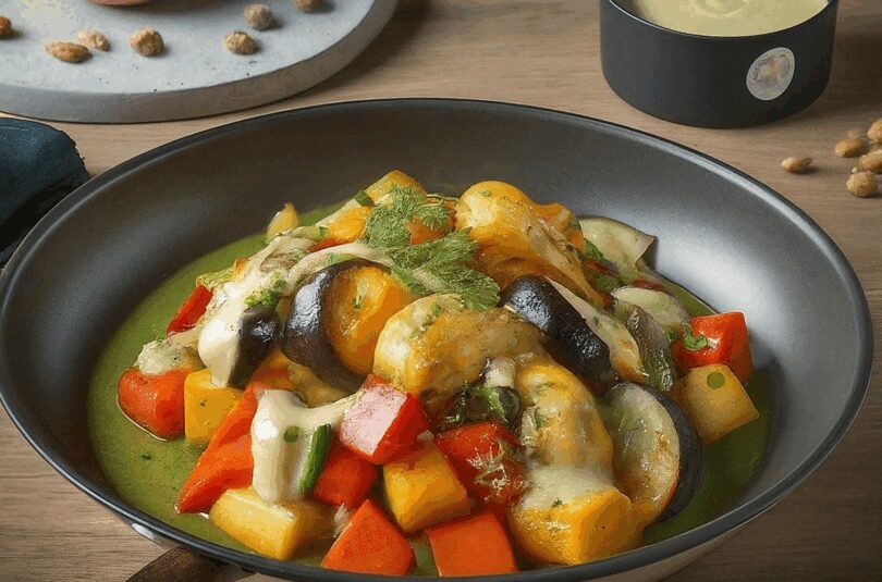 Schnelle Gemüsepfanne mit Erdnuss-Sauce