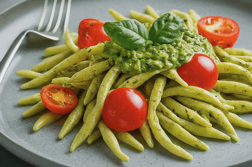 Schnelle Nudeln mit Pesto und Kirschtomaten
