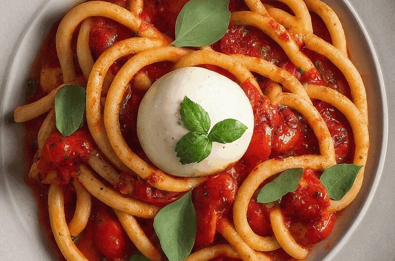 Schnelle Nudeln mit Tomatensoße und Mozzarella