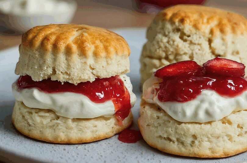 Scones-mit-Clotted-Cream-und-frischer-Erdbeermarmelade Scones mit Clotted Cream und frischer Erdbeermarmelade