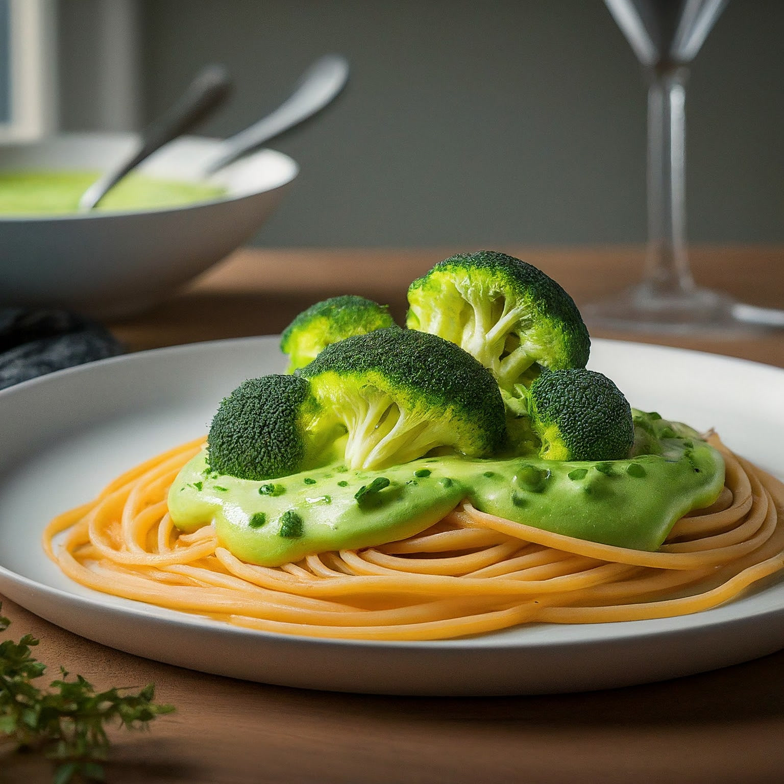 Spaghetti-mit-Brokkoli-Sahnesosse Spaghetti mit Brokkoli Sahnesoße