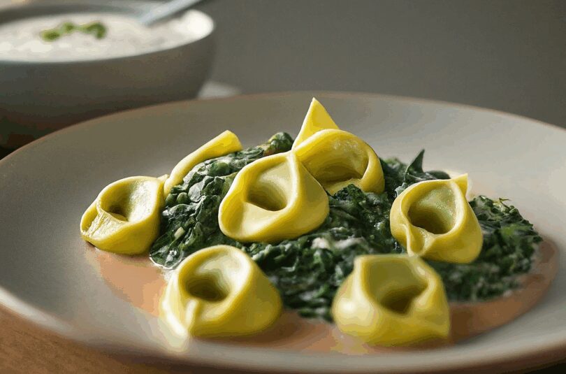 Spinat Tortellini mit cremiger Frischkäsesoße
