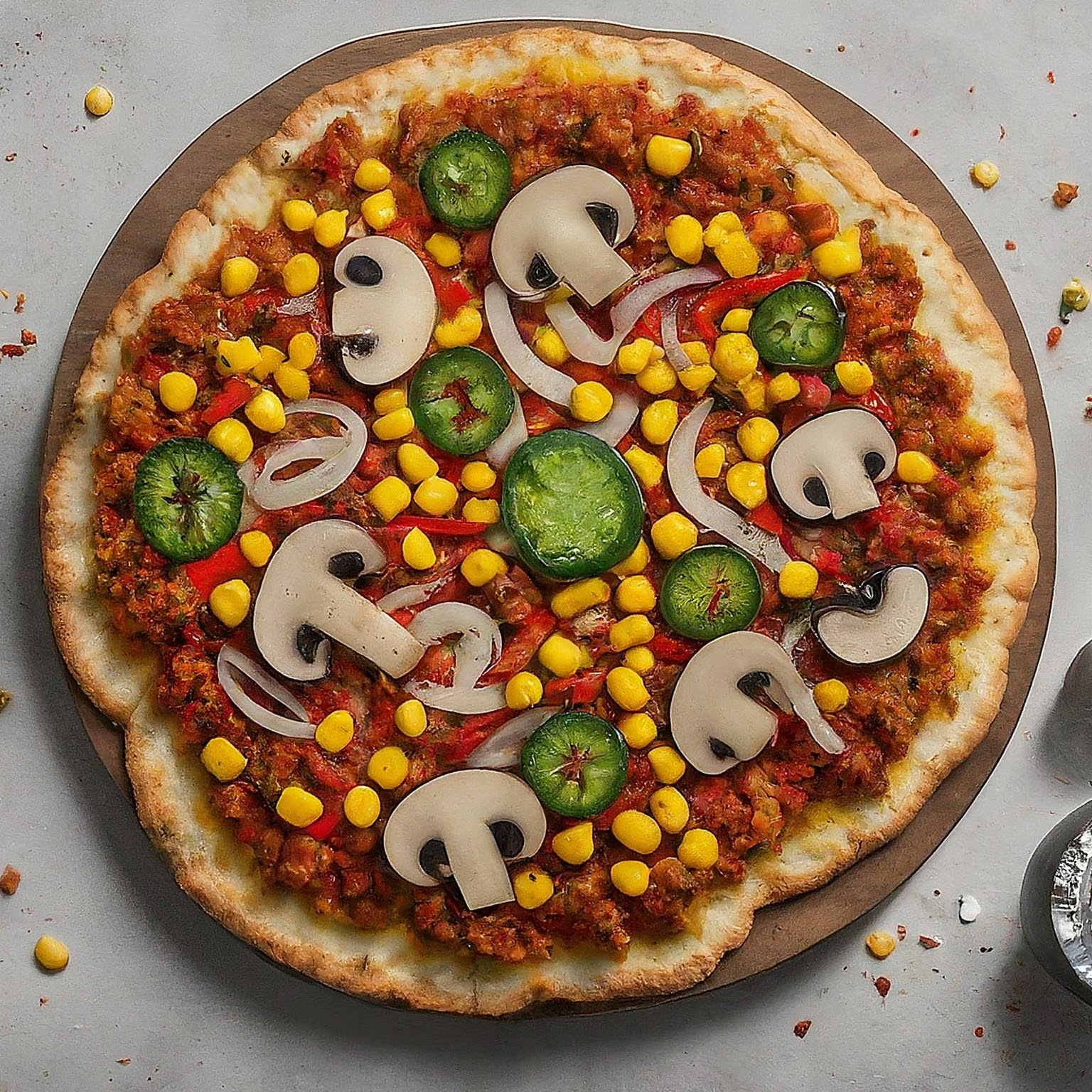 Sucuk-Pizza-mit-Jalapenos-Zwiebeln-Spitzpaprika-Champignons-und-Mais Sucuk Pizza mit Jalapeños, Zwiebeln, Spitzpaprika, Champignons und Mais